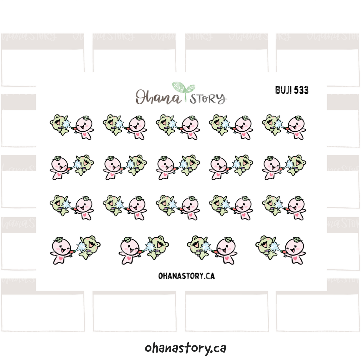 BUJI 533 | Water Gun Fight | Hand Drawn Planner Stickers