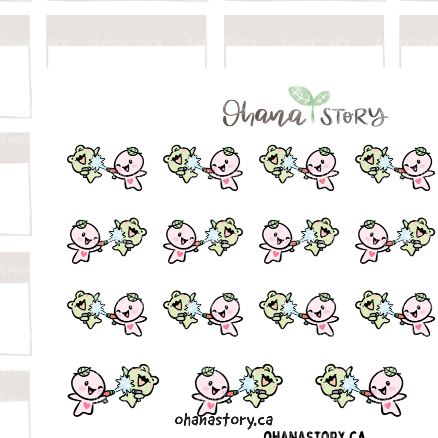 BUJI 533 | Water Gun Fight | Hand Drawn Planner Stickers
