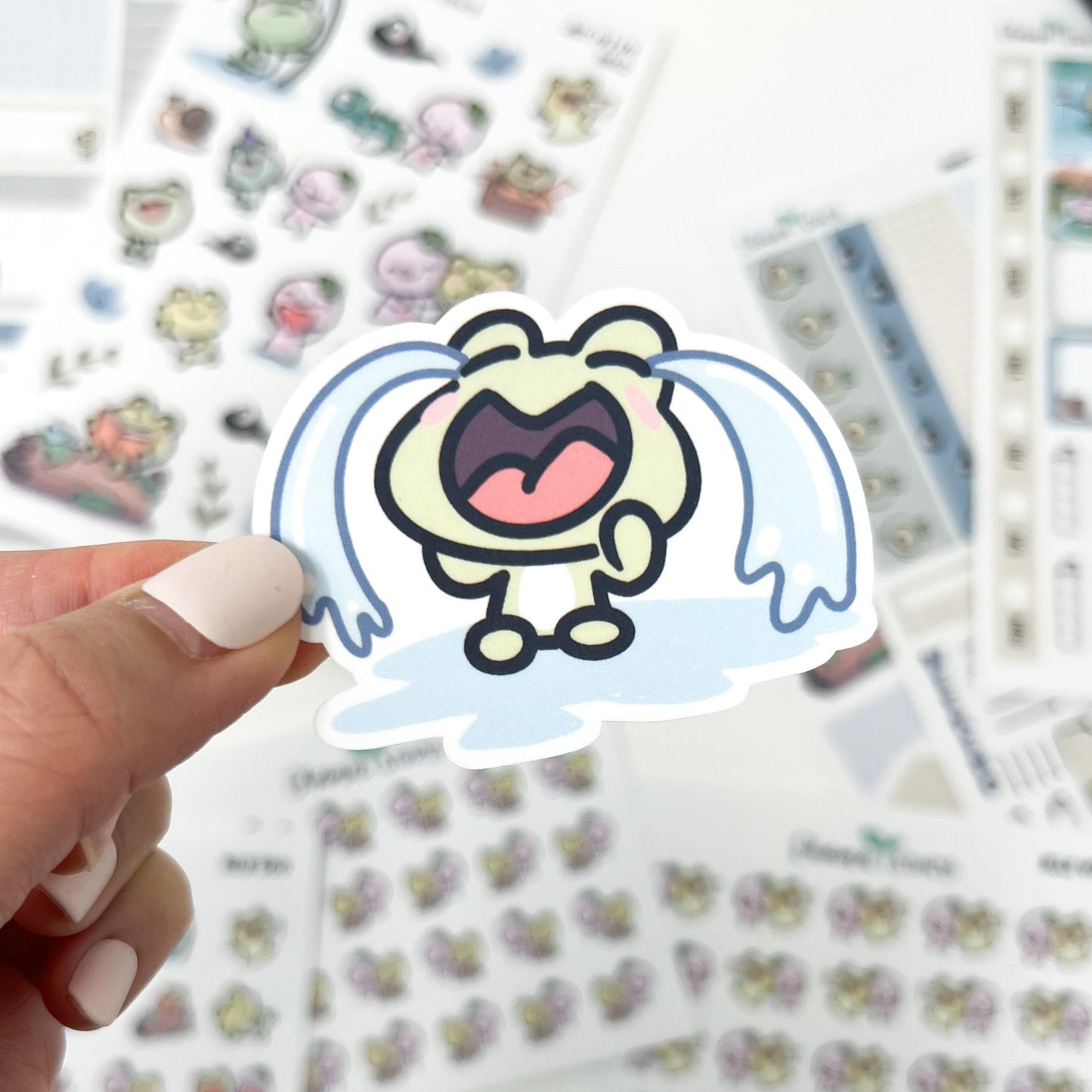 D035 | Crying Froggo Vinyl Waterproof Die Cut Sticker | Froggo Friends