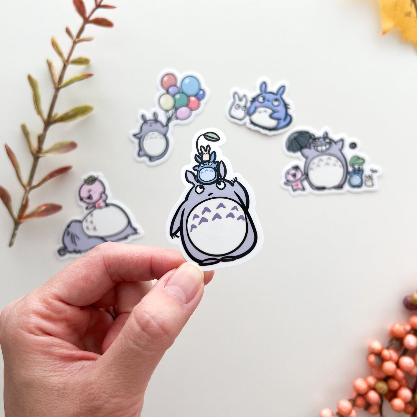 D068 | Totoro and Friends on Head Vinyl Waterproof Die Cut Sticker | Totoro