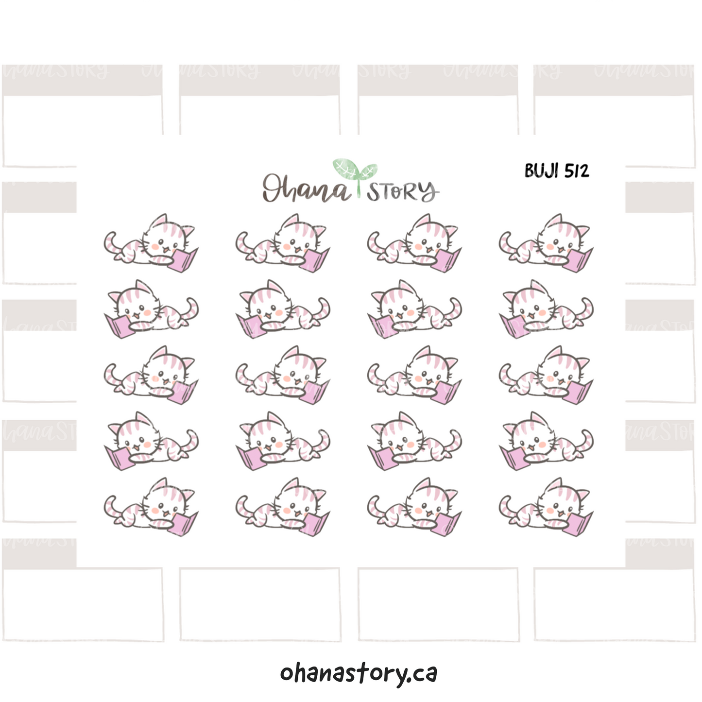 BUJI 512 | Kitten Reading | Hand Drawn Planner Stickers