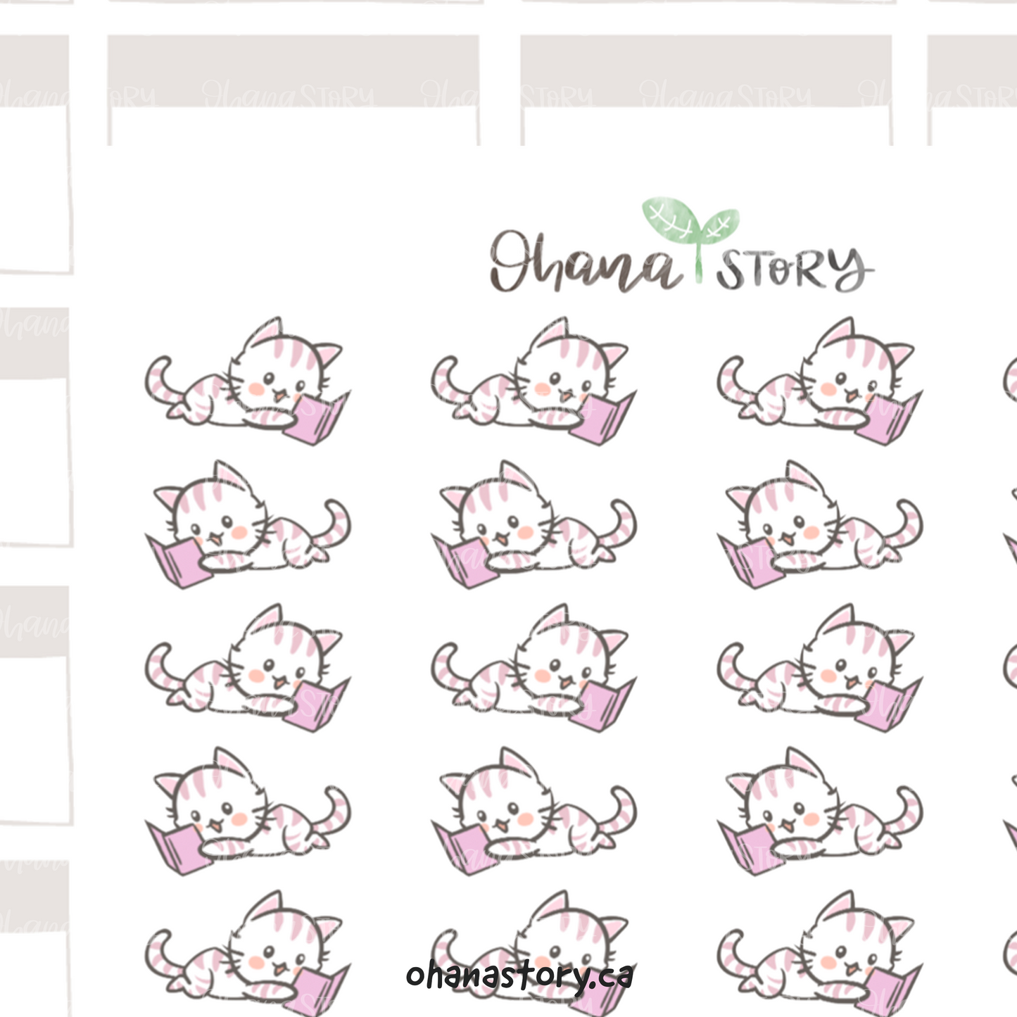 BUJI 512 | Kitten Reading | Hand Drawn Planner Stickers