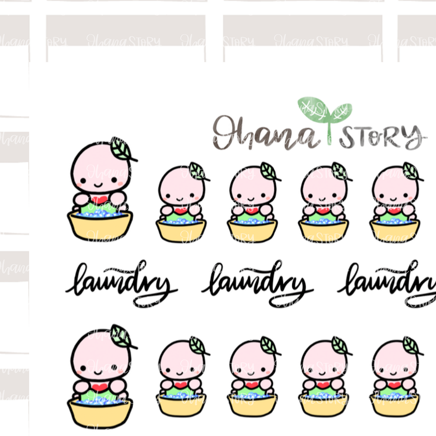 BUJI 001 | Laundry | Hand Drawn Planner Stickers