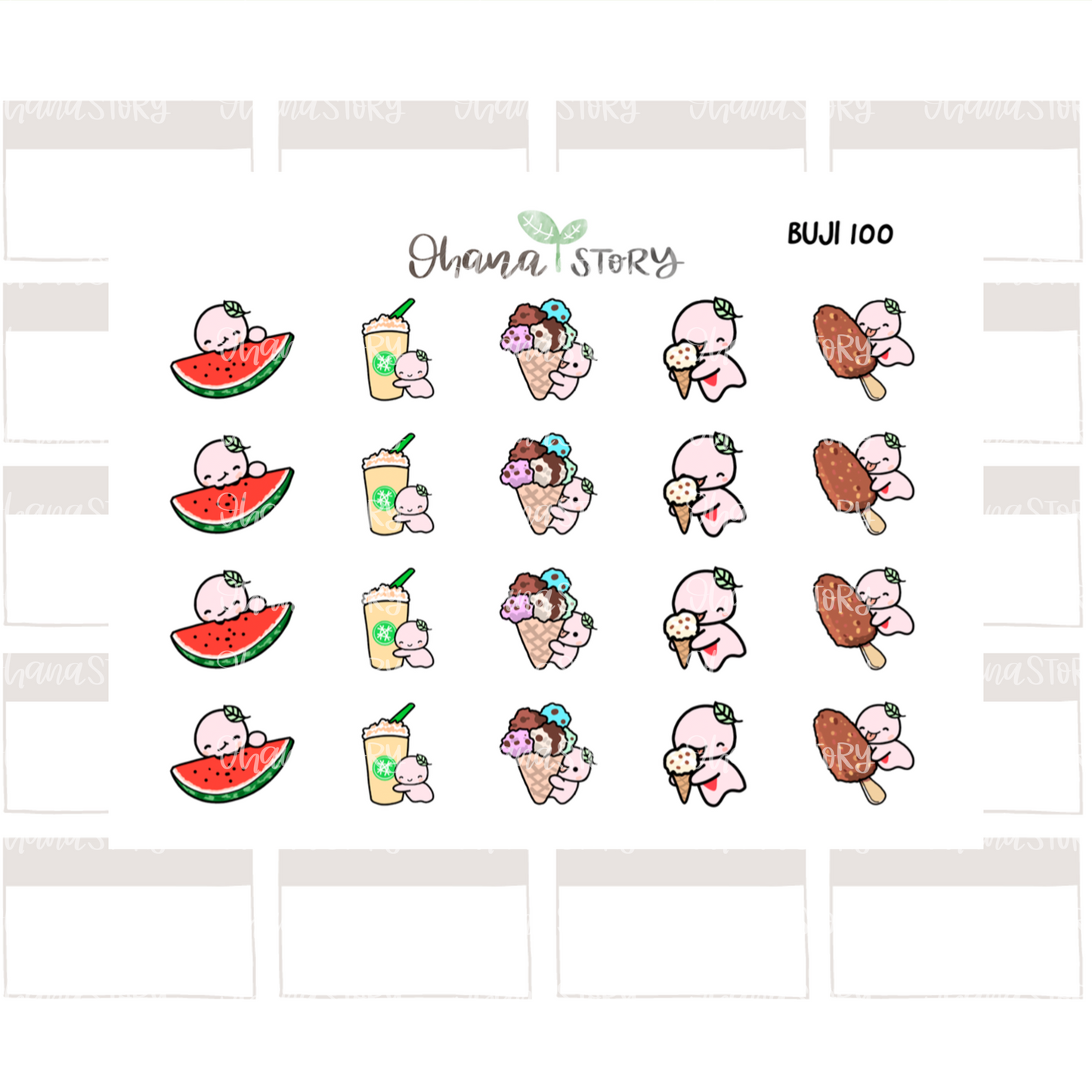 BUJI 100 | Summer Refreshments | Hand Drawn Planner Stickers