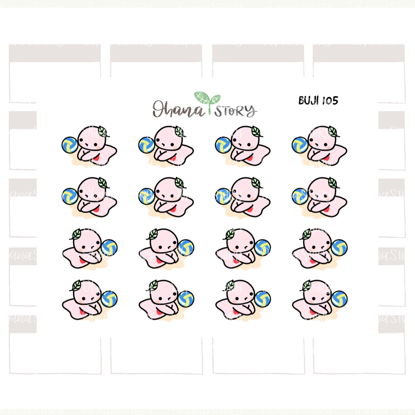 BUJI 105 | Plays Volleyball | Hand Drawn Planner Stickers