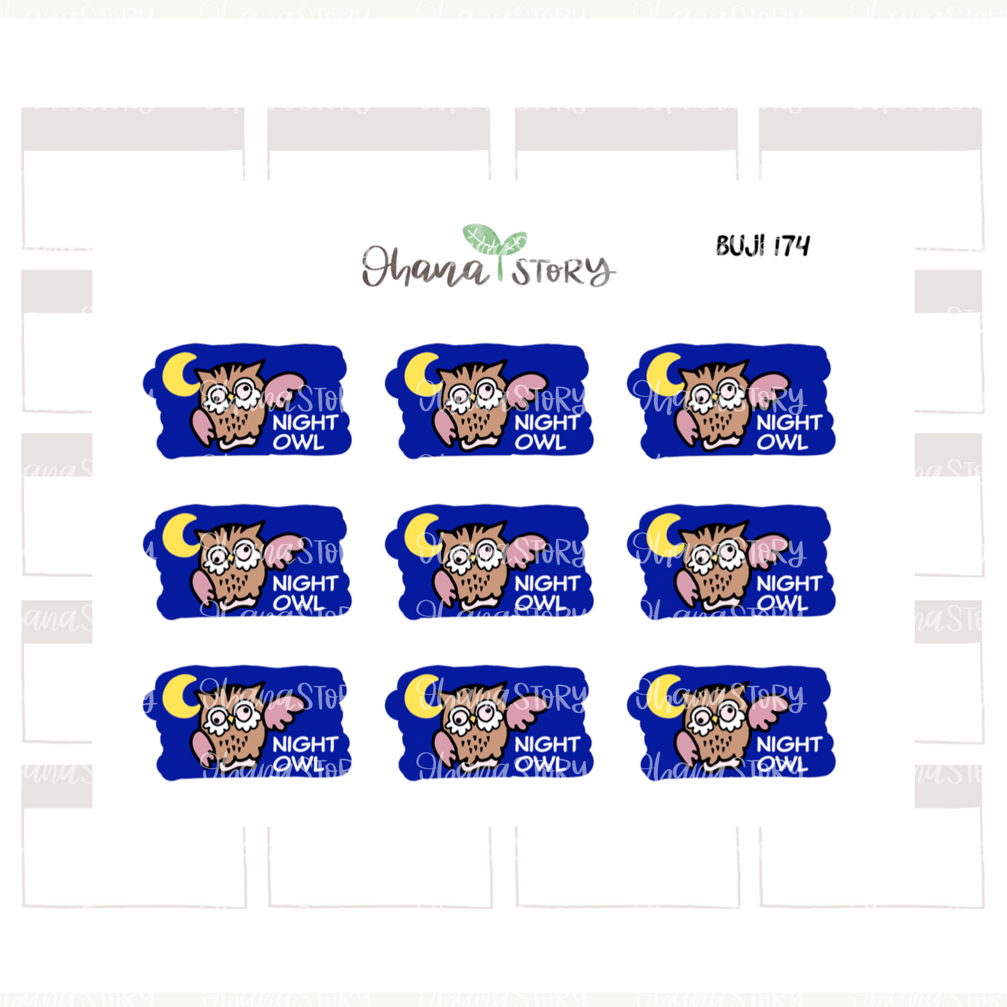 BUJI 174 | Night Owl | Hand Drawn Planner Stickers