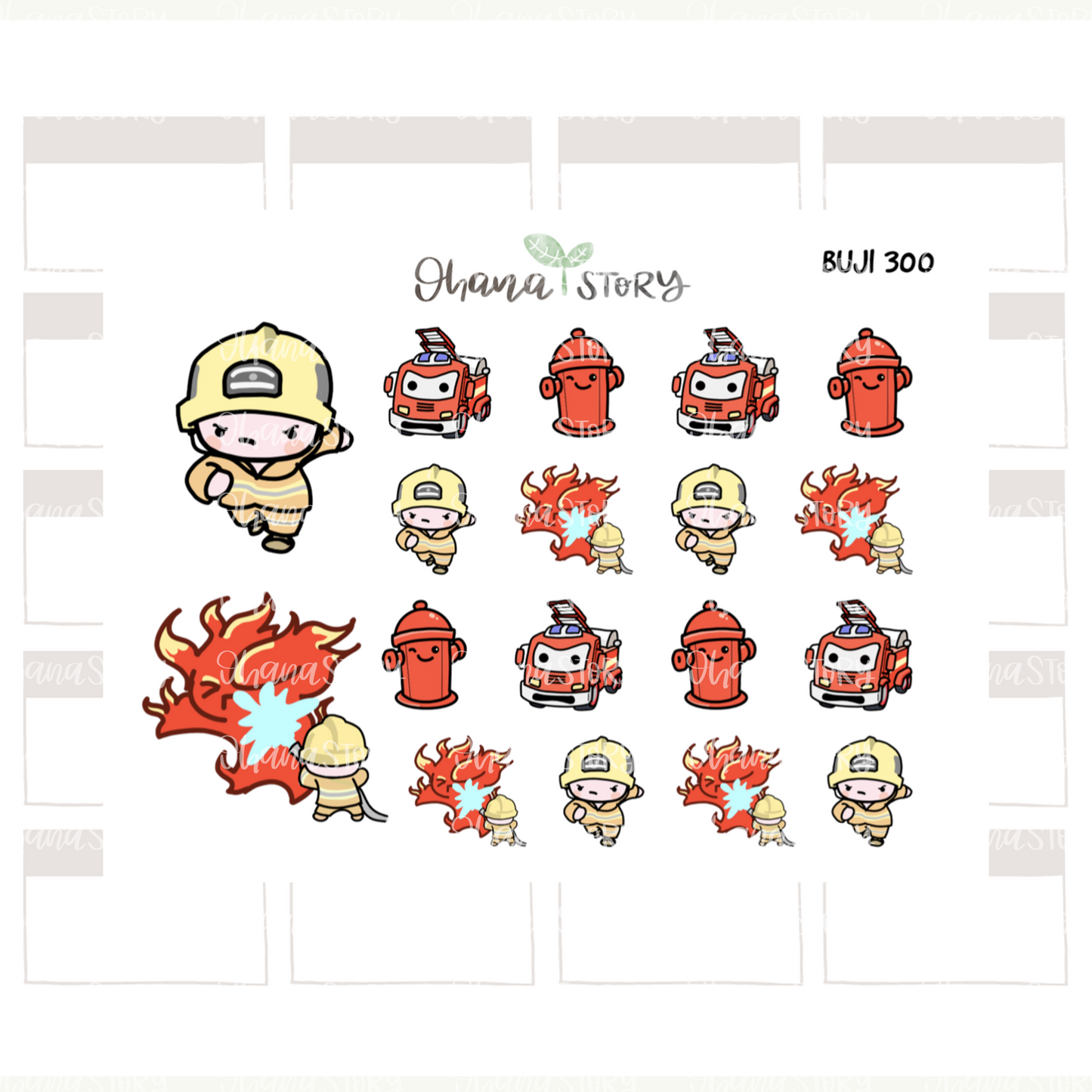 BUJI 300 | Firefighter | Hand Drawn Planner Stickers