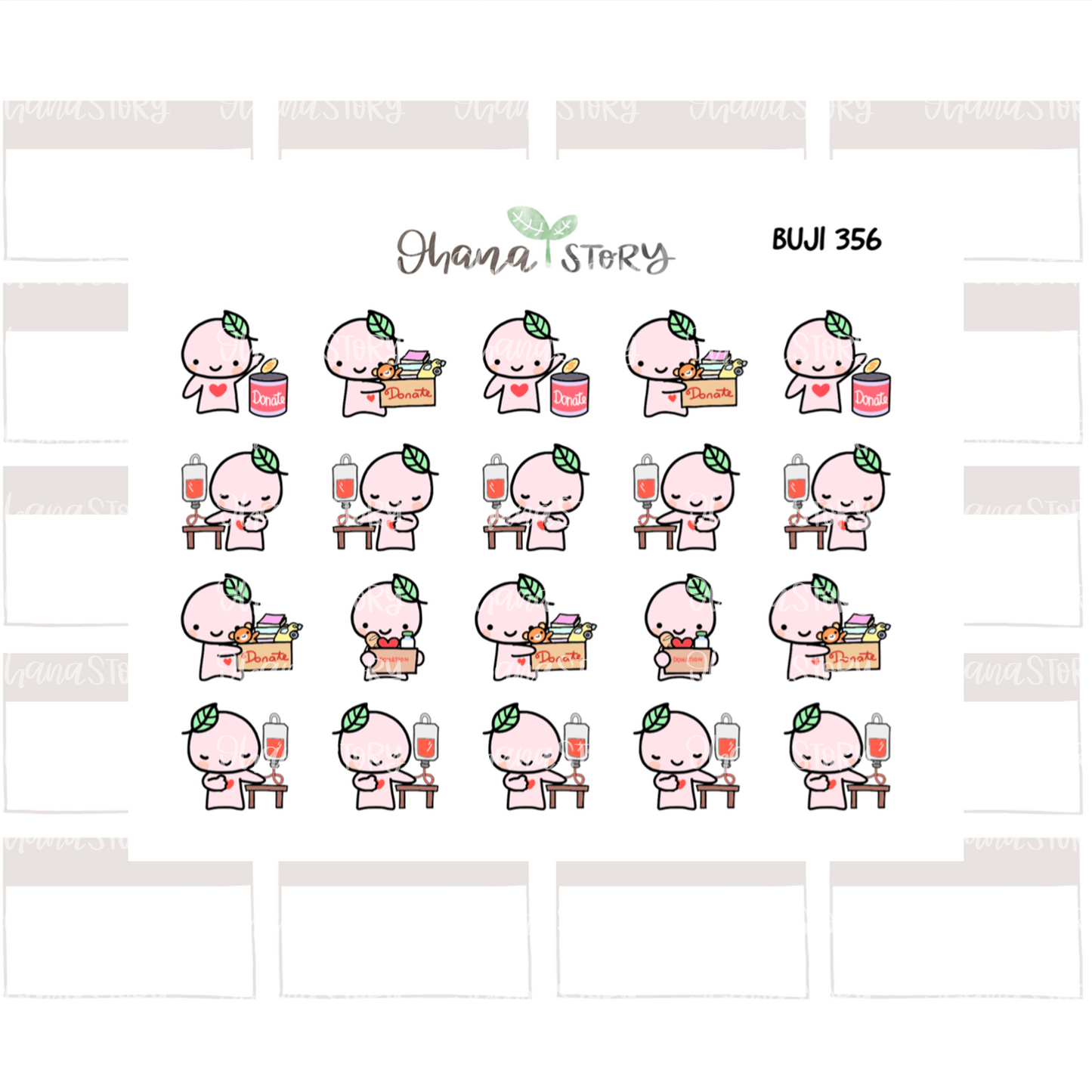 BUJI 356 | Donation and Blood Donation | Hand Drawn Planner Stickers