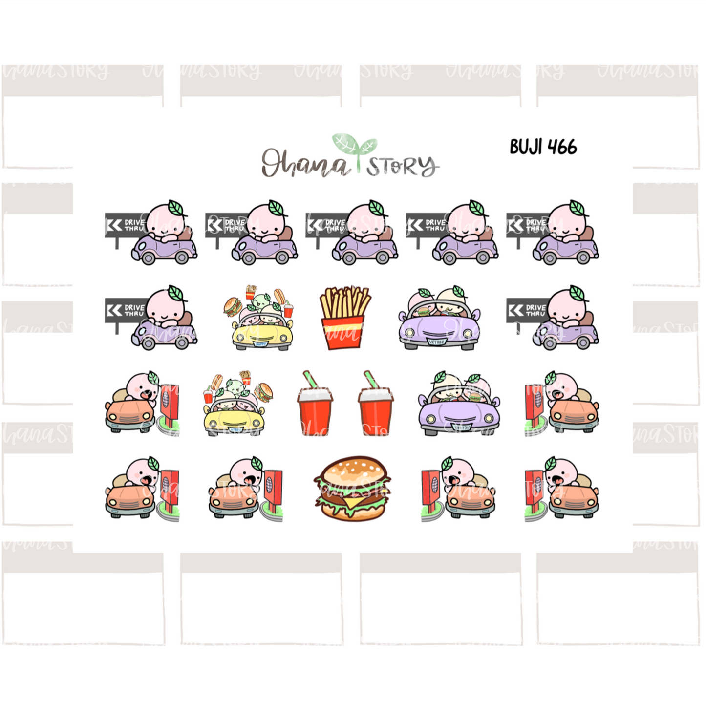 BUJI 466 | Drive Thru | Hand Drawn Planner Stickers