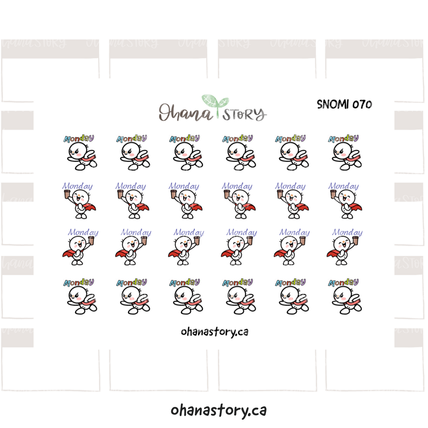 SNOMI 070 | Happy Monday | Hand Drawn Planner Stickers