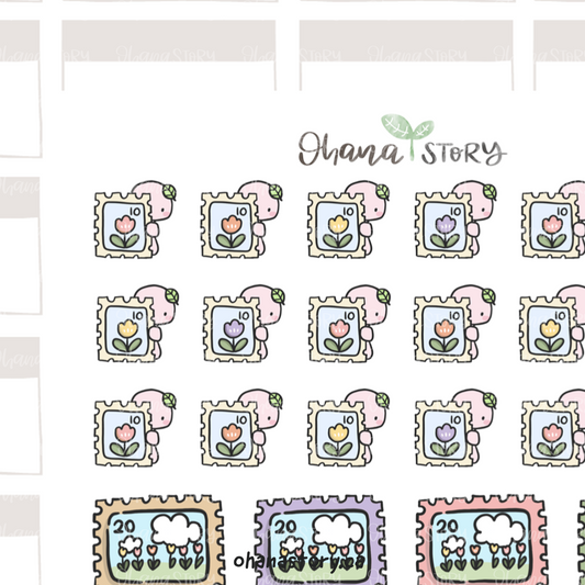BUJI 505 | Tulip Flower Postage Stamps | Hand Drawn Planner Stickers