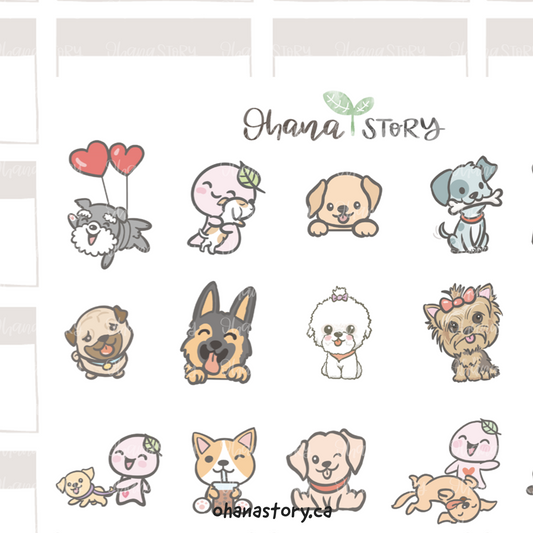 BUJI 513 | All the Doggos | Hand Drawn Planner Stickers