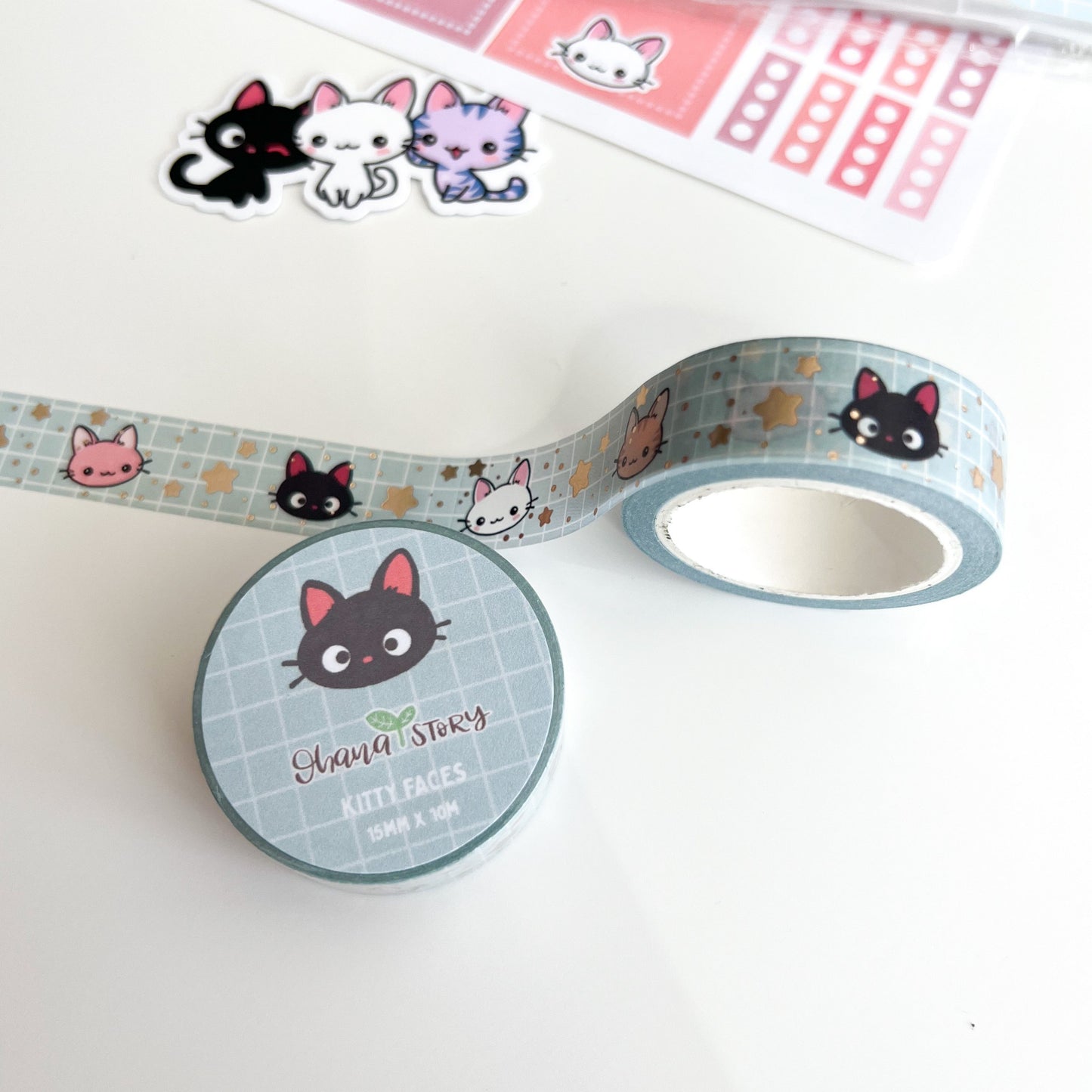 W015 | 15mm Foiled Washi | Kitty Faces