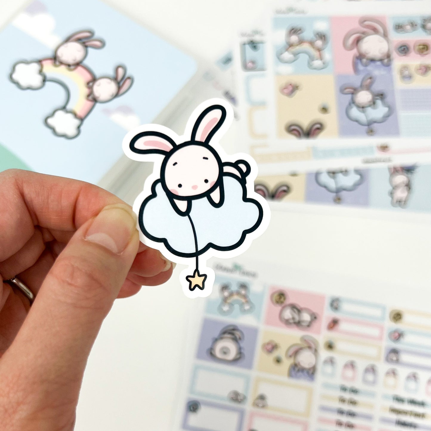 D037 | Bunny in the Cloud Vinyl Waterproof Die Cut Sticker | Hop Into Spring
