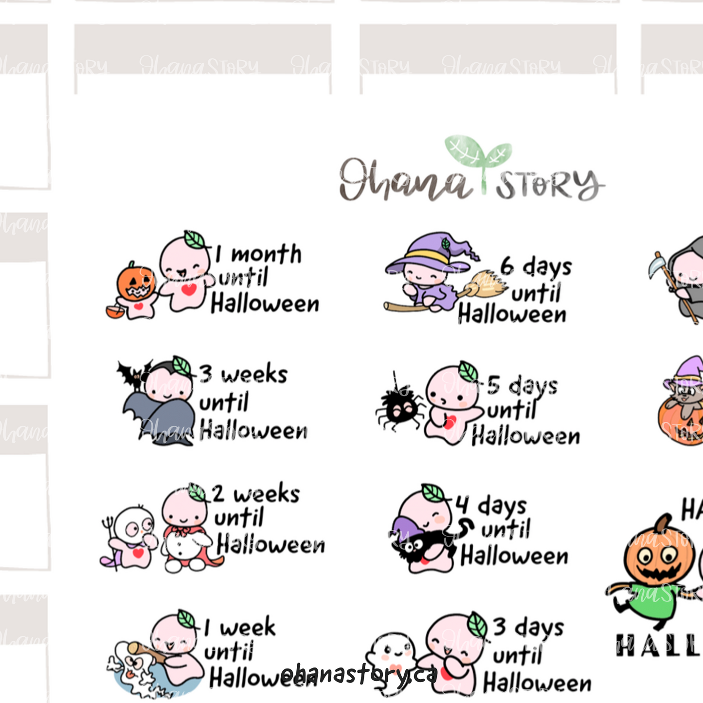BUJI 133 | Halloween Countdown | Hand Drawn Planner Stickers