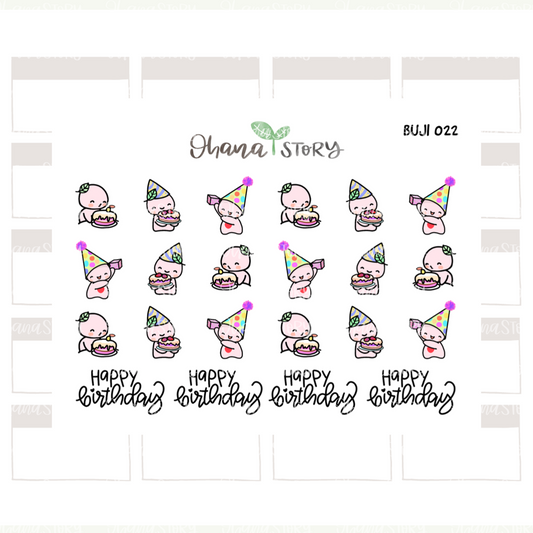 BUJI 022 | Birthday | Hand Drawn Planner Stickers