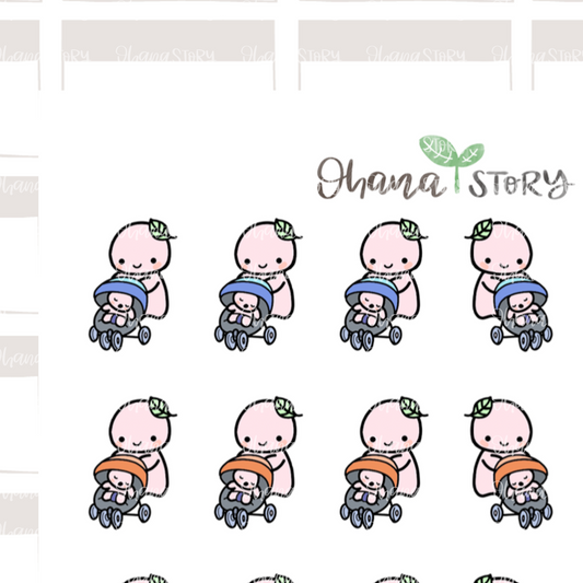 BUJI 062 | Walk Baby With Stroller | Hand Drawn Planner Stickers