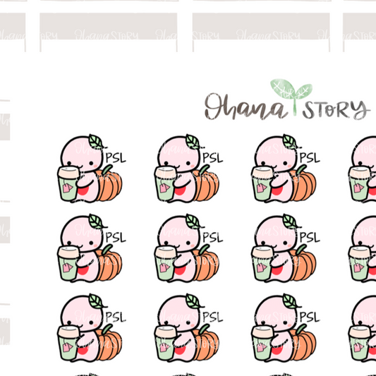 BUJI 119 | Pumpkin Spice Latte PSL | Hand Drawn Planner Stickers