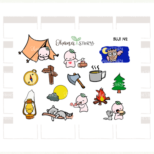 BUJI 142 | Camping | Hand Drawn Planner Stickers