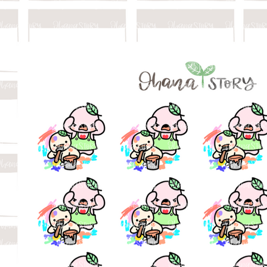 BUJI 166 | Messy Handful Toddler | Hand Drawn Planner Stickers