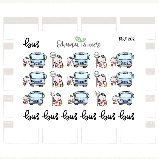 BUJI 202 | Takes The Bus / Transit / Commute | Hand Drawn Planner Stickers