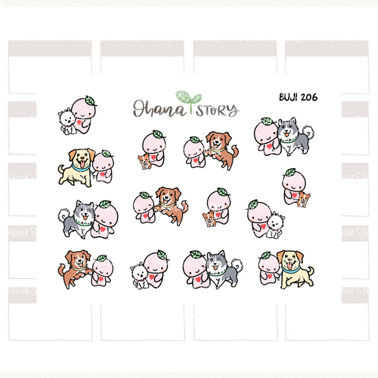 BUJI 206 | Playing With Dogs | Hand Drawn Planner Stickers