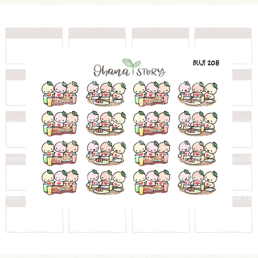 BUJI 208 | Eat With Friends | Hand Drawn Planner Stickers