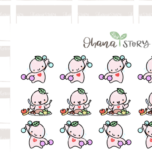 BUJI 266 | Work Out And Eat Well | Hand Drawn Planner Stickers