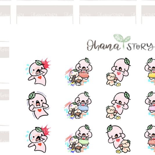 BUJI 291 | Oh No Baby In Trouble | Hand Drawn Planner Stickers