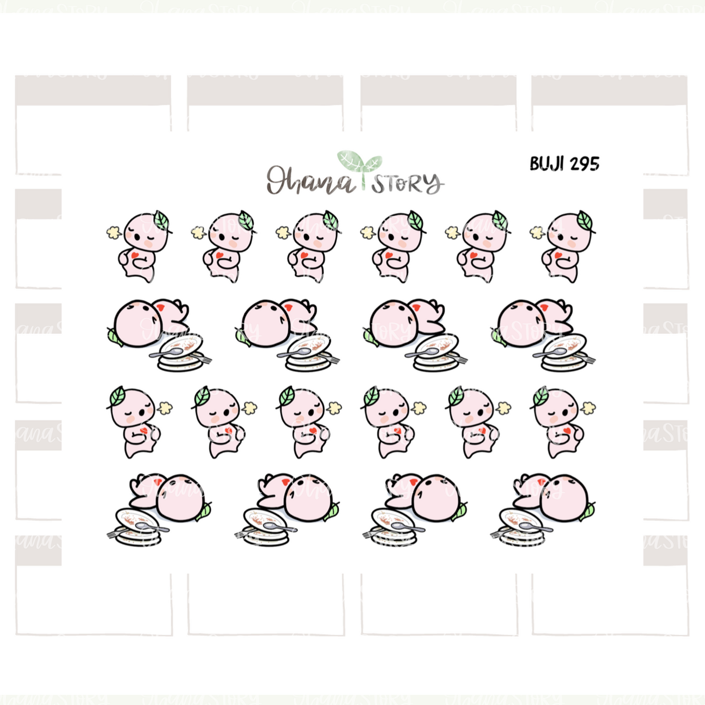 BUJI 295 | Food Baby, Food Coma | Hand Drawn Planner Stickers