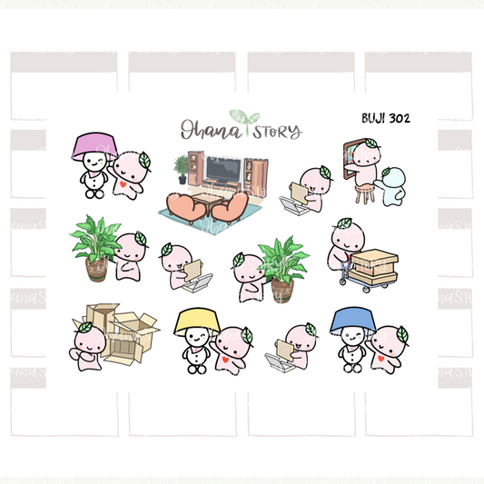 BUJI 302 | House Décor And Arrangement | Hand Drawn Planner Stickers