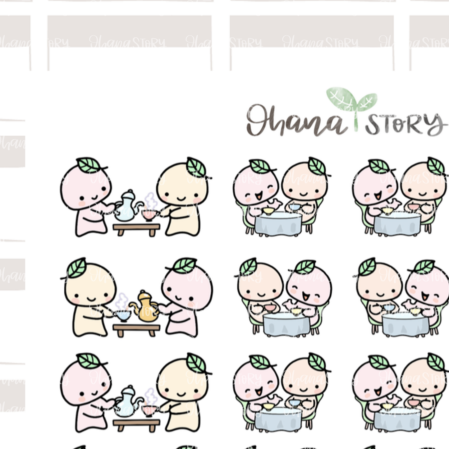 BUJI 306 | Coffee Or Tea Time With Friends | Hand Drawn Planner Stickers