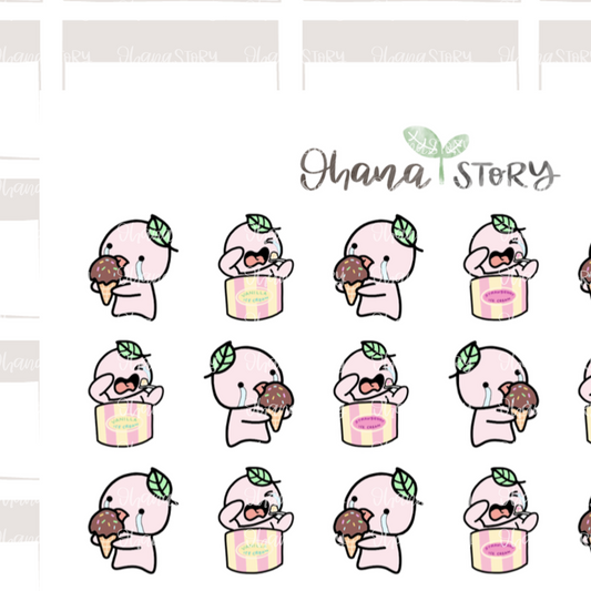 BUJI 316 | Crying And Eating Ice Cream | Hand Drawn Planner Stickers