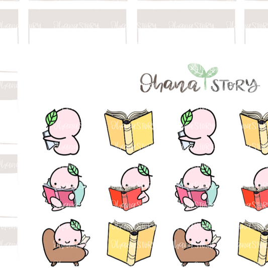 BUJI 344 | Read A Book Day, Book Club | Hand Drawn Planner Stickers