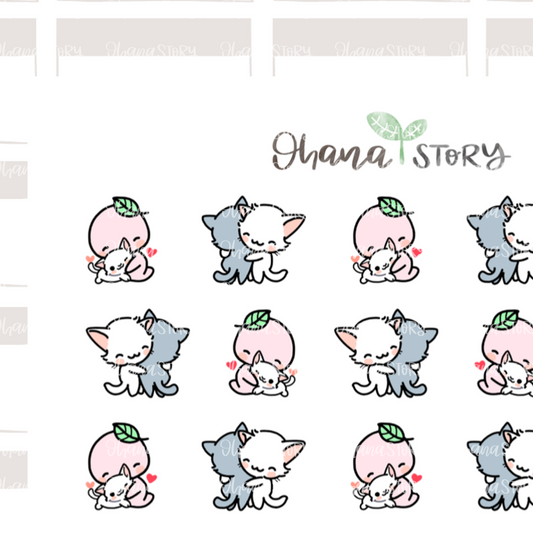 BUJI 377 | Kitty Hugs | Hand Drawn Planner Stickers