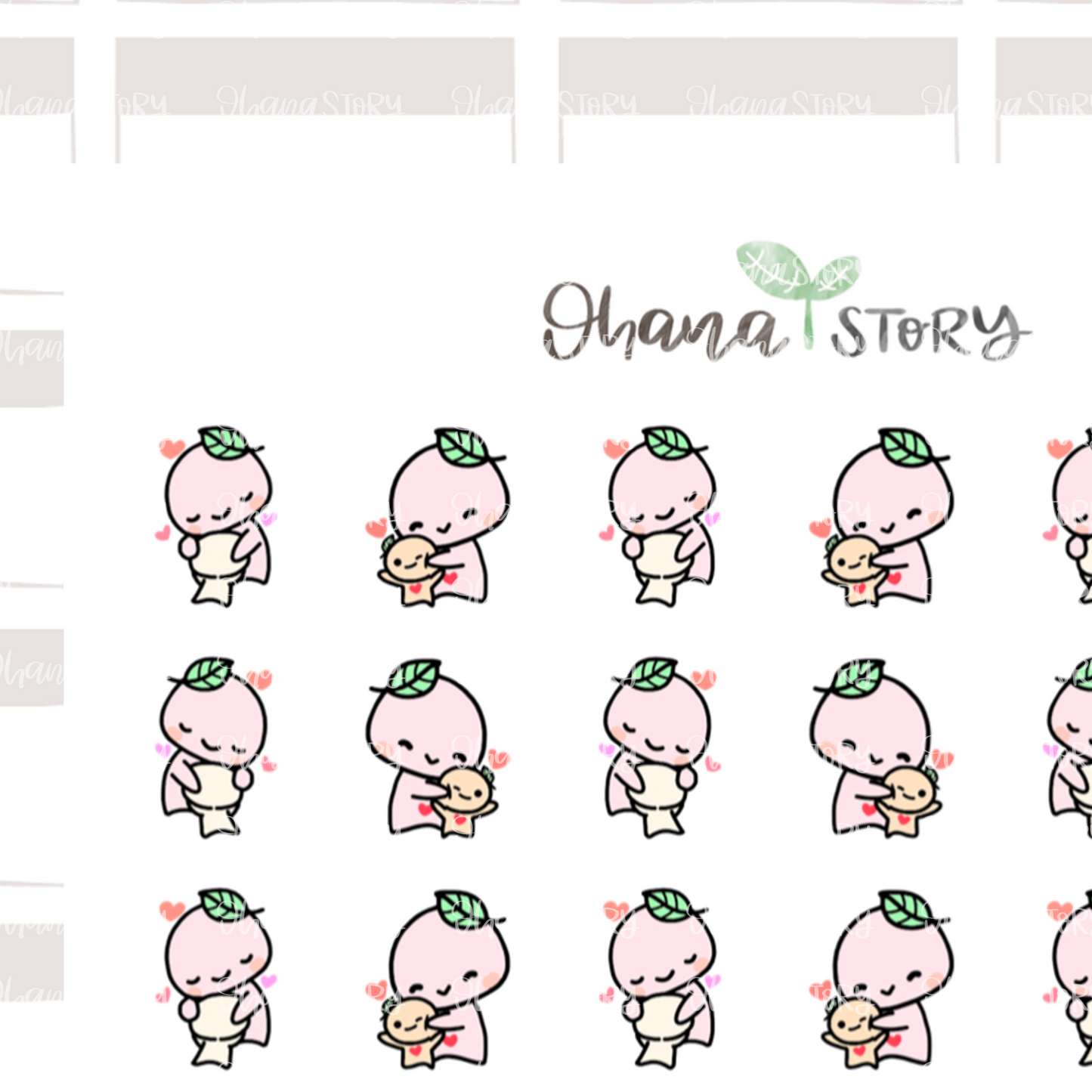 BUJI 378 | Baby & Mommy Hugs | Hand Drawn Planner Stickers