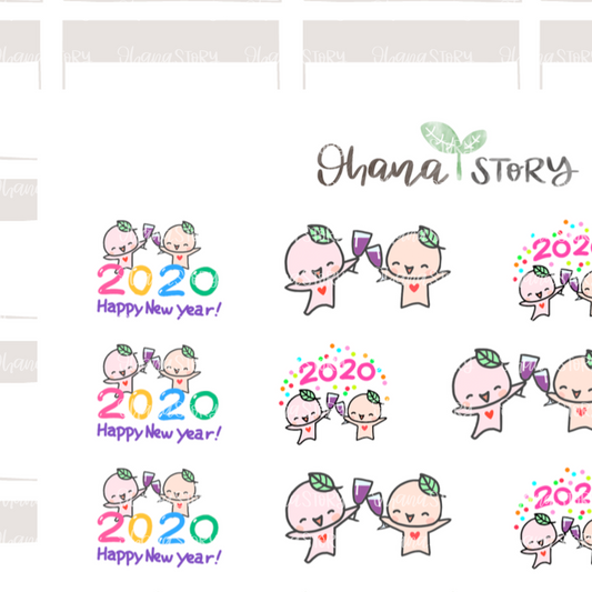BUJI 430 | Happy New Year! 2020 | Hand Drawn Planner Stickers