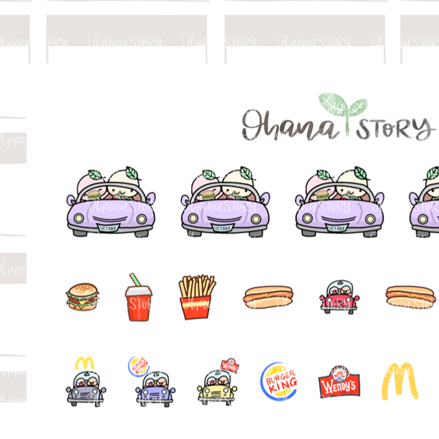 BUJI 448 | Fast Food Drive | Hand Drawn Planner Stickers