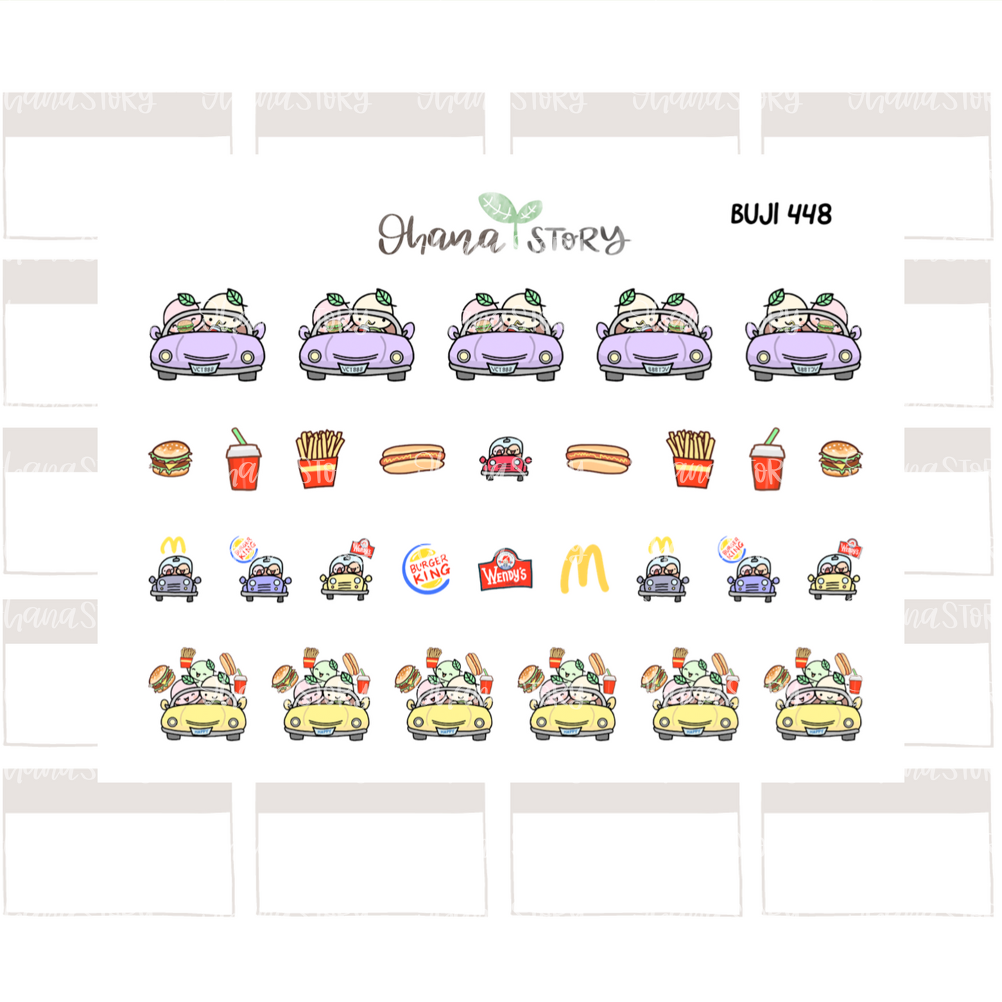 BUJI 448 | Fast Food Drive | Hand Drawn Planner Stickers
