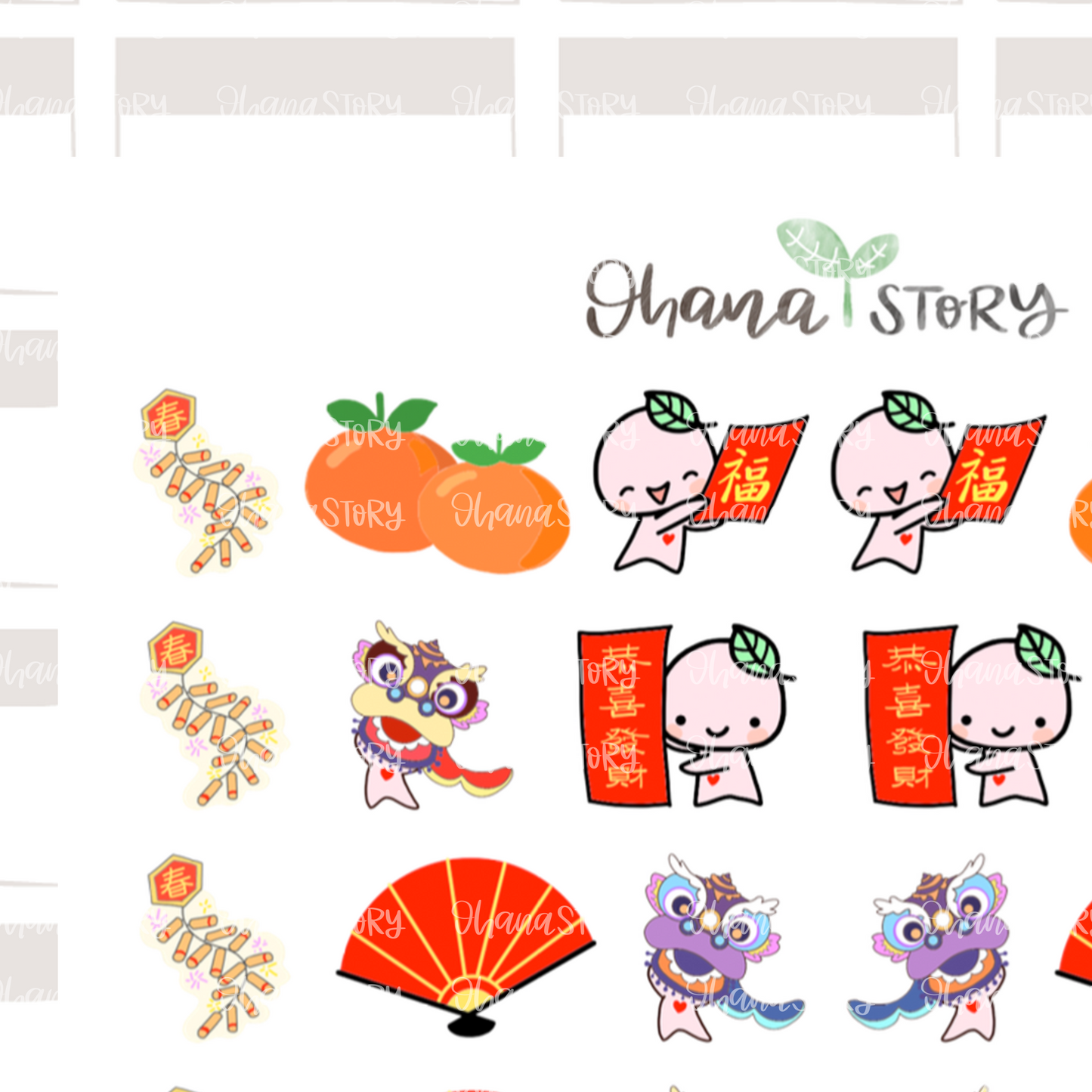 BUJI 461 | Lunar New Year | Hand Drawn Planner Stickers