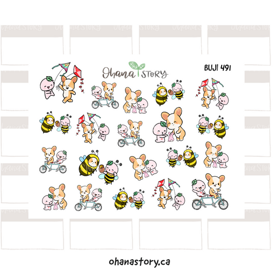 BUJI 491 | Collab Spring Theme with BEEDOOANDCO | Hand Drawn Planner Stickers