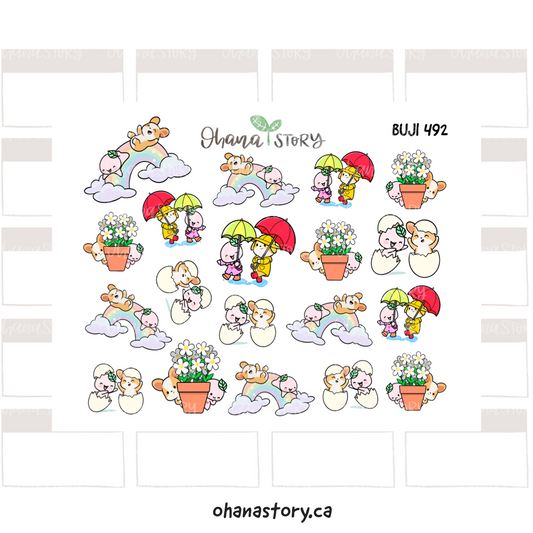 BUJI 492 | Collab Spring Theme with BEEDOOANDCO | Hand Drawn Planner Stickers