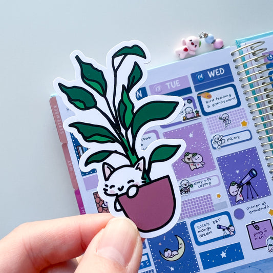 D022 | Kitty in a Planter Vinyl Waterproof Die Cut Sticker