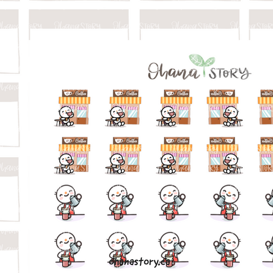 SNOMI 060 | Coffee Shop/Café | Hand Drawn Planner Stickers